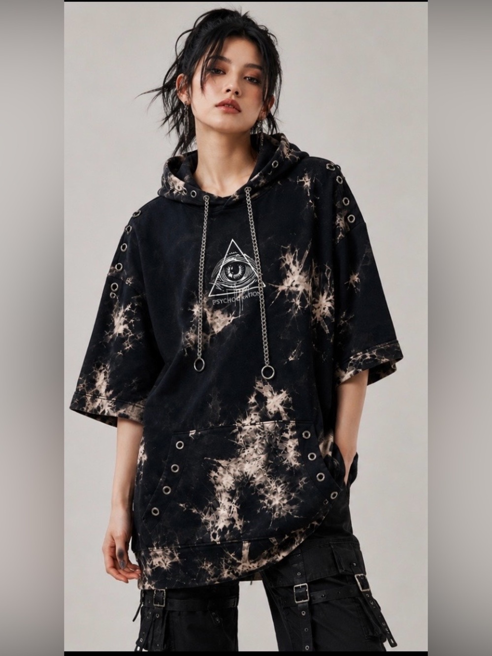 Psycho Nation Eyelets Oversized Hoodie Sweatshirt Graphic Hoodie RARE sz 44 NWT